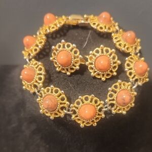 Sarah Coventry Gold and Coral Bracelet Set